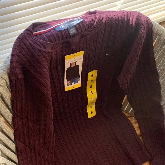 100 Cotton,Tommy Hilfiger women Deep dark purple Crewneck Sweater - Picture 8 of 10